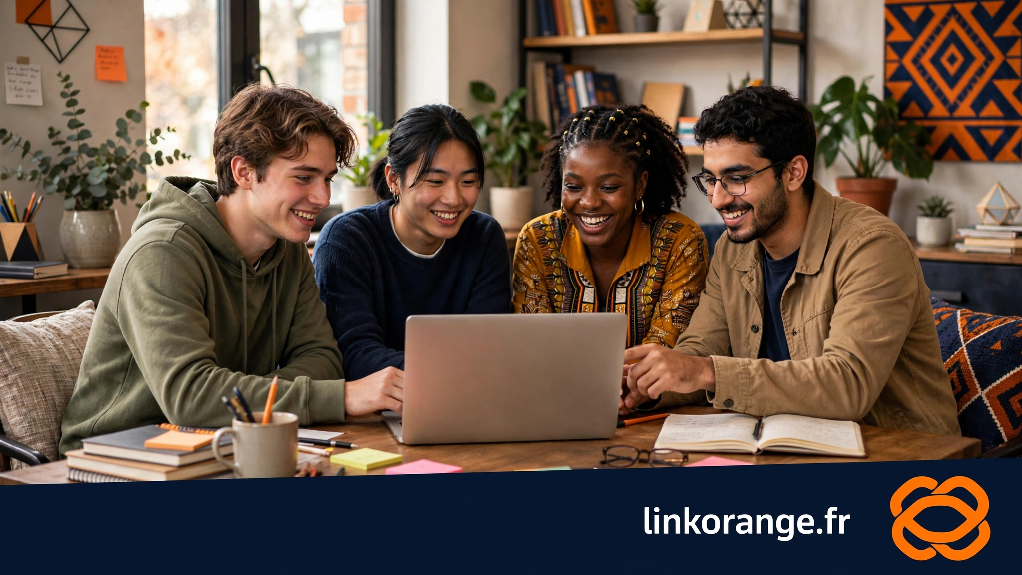 Étudiants utilisant LinkOrange pour l'entraide scolaire en ligne